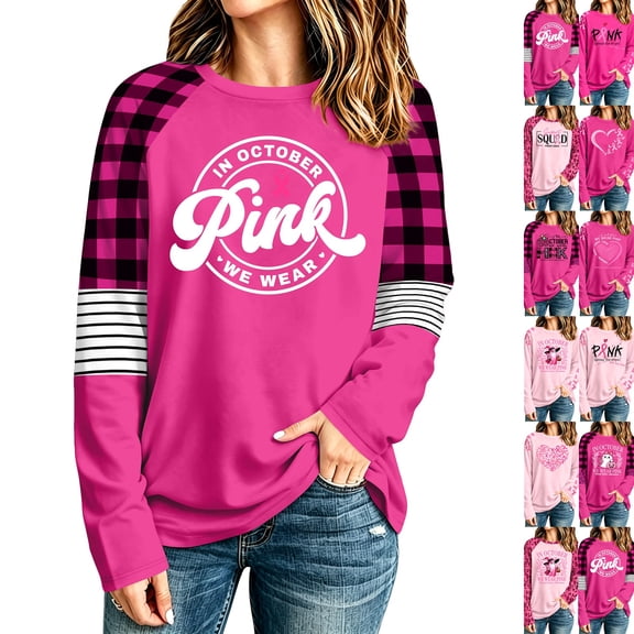 Breast Cancer Shirts for Women Breast Cancer Awareness Long Sleeve T Shirt, Graphic Tee Fall Casual Long Sleeve T-shirt Support Squad Breast Cancer Casual Tops Black XXL