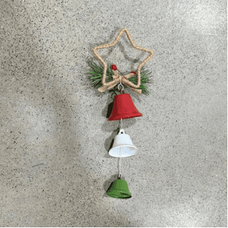Senfot Red Green White Star Shaped Triple Metal Christmas Bell Hanging Ornament Xmas Tree Wall Front Porch Home Decor