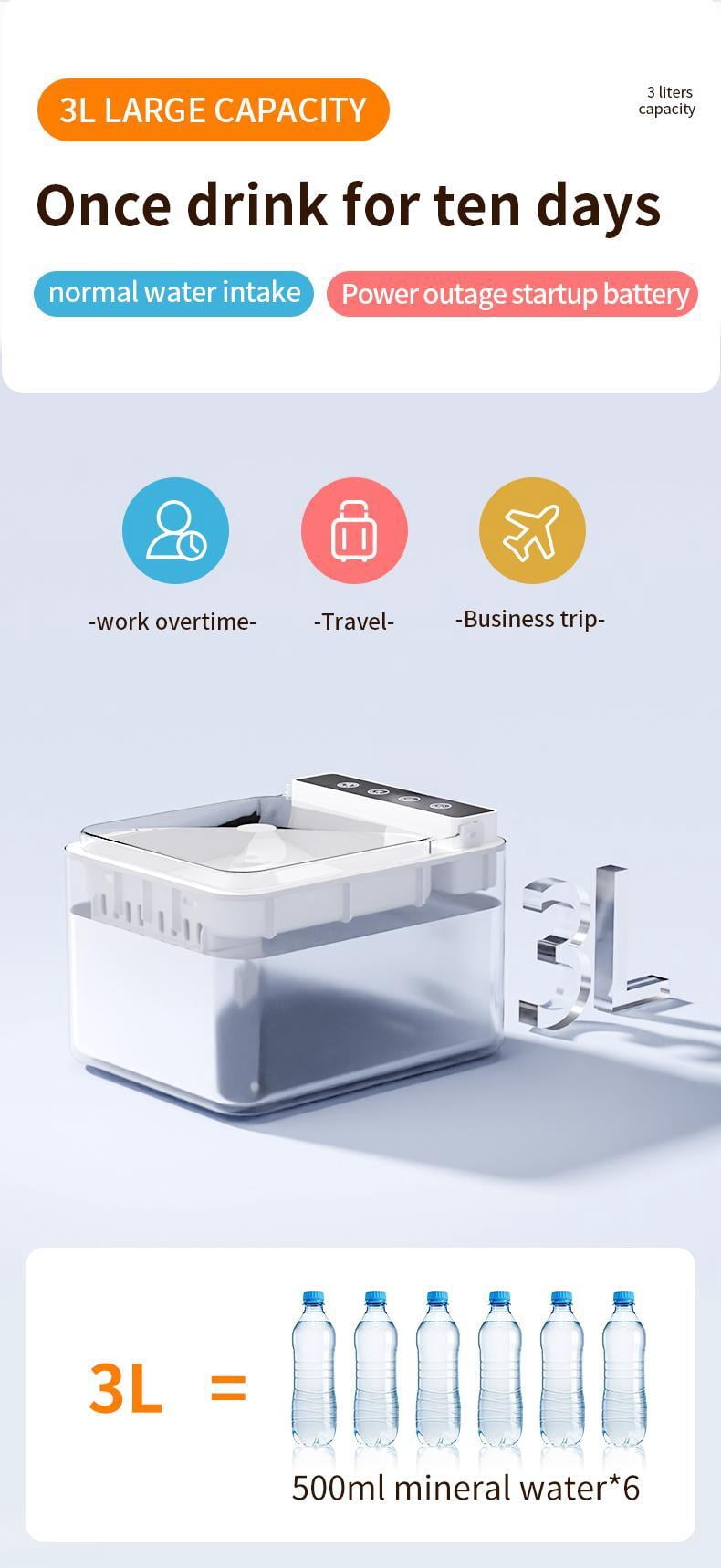 Wireless Rechargeable Battery Operated Cat Water Fountain 304 Stainless Steel105oz/3L Larger Sensor Auto Pet FountainQuiet PumpBPA-FreeRadar Induction