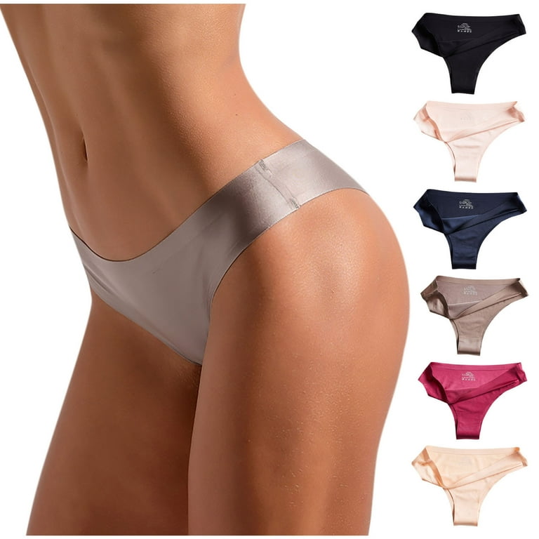 Whlbf Women's Brief Underwear 6PCS Sexy Underwear Ice Silk Bikini Panties  Silky Comfy Yoga Panties