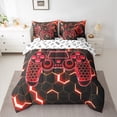 thumbnail image 2 of Manfei Modern Gamepad 7 Pieces Bedding Comforter Set,Teens Video Game Full Bedding Set,Red Black Honeycomb Fitted Sheet Flat Sheet For Boys Kids,Ultra Soft Home Decor Reversible, 2 of 8