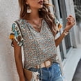 thumbnail image 5 of Valcatch Women's Casual Floral Print V Neck Ruffle Short Sleeve Summer Shirts Tops Loose Blouses, 5 of 6
