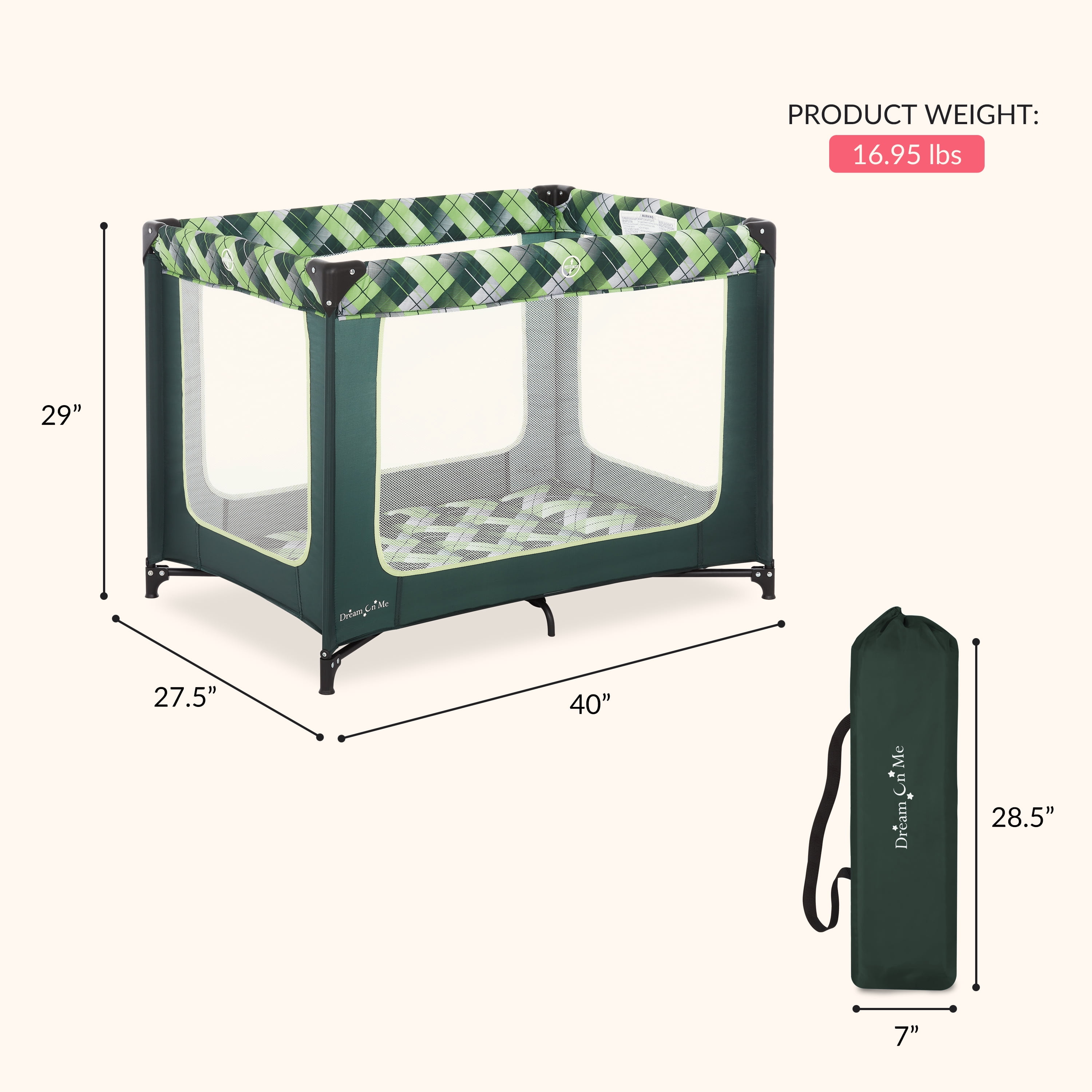 Dream On Me Zoom Portable Playard, Green