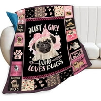 Cute Pug Blanket Pink Pug Dog Throw Blanket Soft Warm Just a Girl Who Loves Pug Blanket Lightweight Blankets Flannel Fleece Blankets for Sofa Couch Bed Travel Gift for Kids Adults 50"x40"