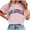 Pink, variant on HomeDM Women's Short Sleeve Shirts, Crew Neck Letter Print Summer Loose Fit Tee Shirts Casual Tops - Green/L