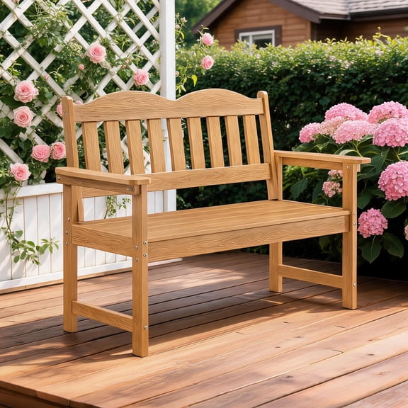 Weather-Resistant 2-Person Outdoor Garden Bench | 4FT, Patio Loveseat, Slatted Design, Heavy-Duty Seating for Porch, Yard, Balcony, Park, Easy Assembly, Natural Wood Color