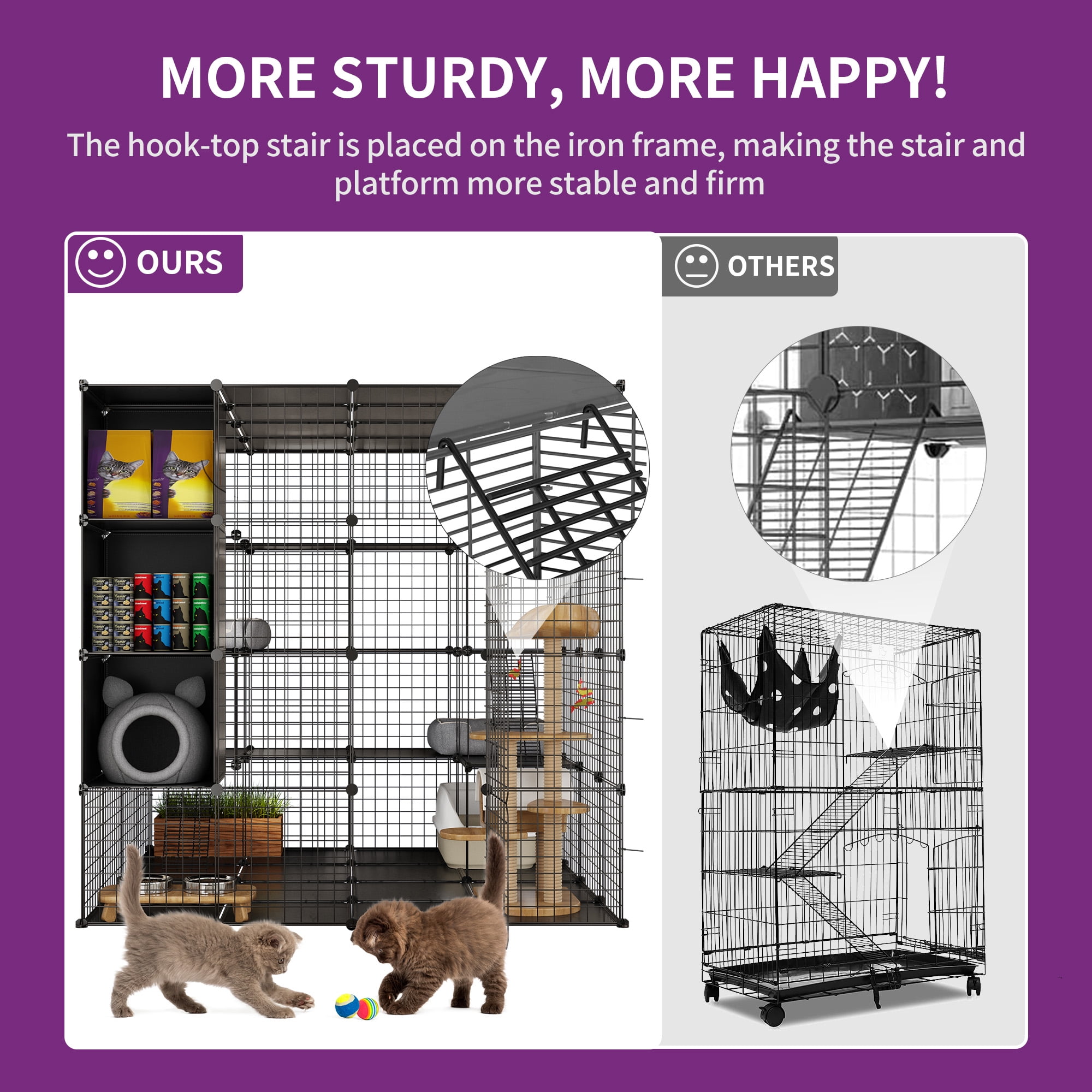 Uforic Cat Cage 4-Tier Cat Kennel for 1-4 Cats Metal Cat Haven with Hammock, DIY Indoor Catio Enclosure Spacious Cat Playpen(55"L x55"W x 55"H)