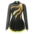 thumbnail image 4 of TiaoBug Girls Stylish Mesh Splice Rhinestone Figure Ice Skating Dress Long Sleeves Ballet Dance Tutu Dress Yellow 16, 4 of 5