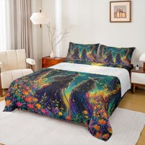 Manfei Halloween Witch Queen Sheet Sets,Colorful Rustic Flower Flat Sheet,Galaxy Starry Sky Queen Fitted Sheet For Girls,Breathable Home Decor,4 Pieces