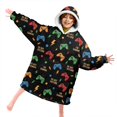 thumbnail image 4 of Game Controller Black Pattern Lamb Fleece Blanket Hoodies for Teens ,Teens Oversize Sherpa Wearable Hooded Blanket Sweatshirt with Super Pockets, 4 of 6