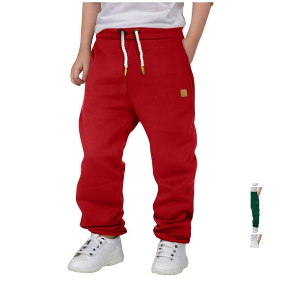 YgkuHd Boys Drawstring Sweatpants Cuff Jogger Pants Elastic Waist Side Pockets Sporty Casual Everyday Pants Hot Pink 130
