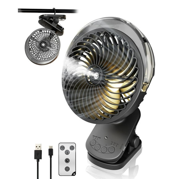 Ventilador con clip LiangJJ de 6 pulgadas con niebla y luz LED de 8000 mAh, color negro