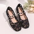 thumbnail image 4 of Miluxas Women's Flower Mesh Ballet Flats Bowknot Square Toe Ballerina Flats Closed Toe Comfortable Casual Work Shoes Black 9(42), 4 of 7
