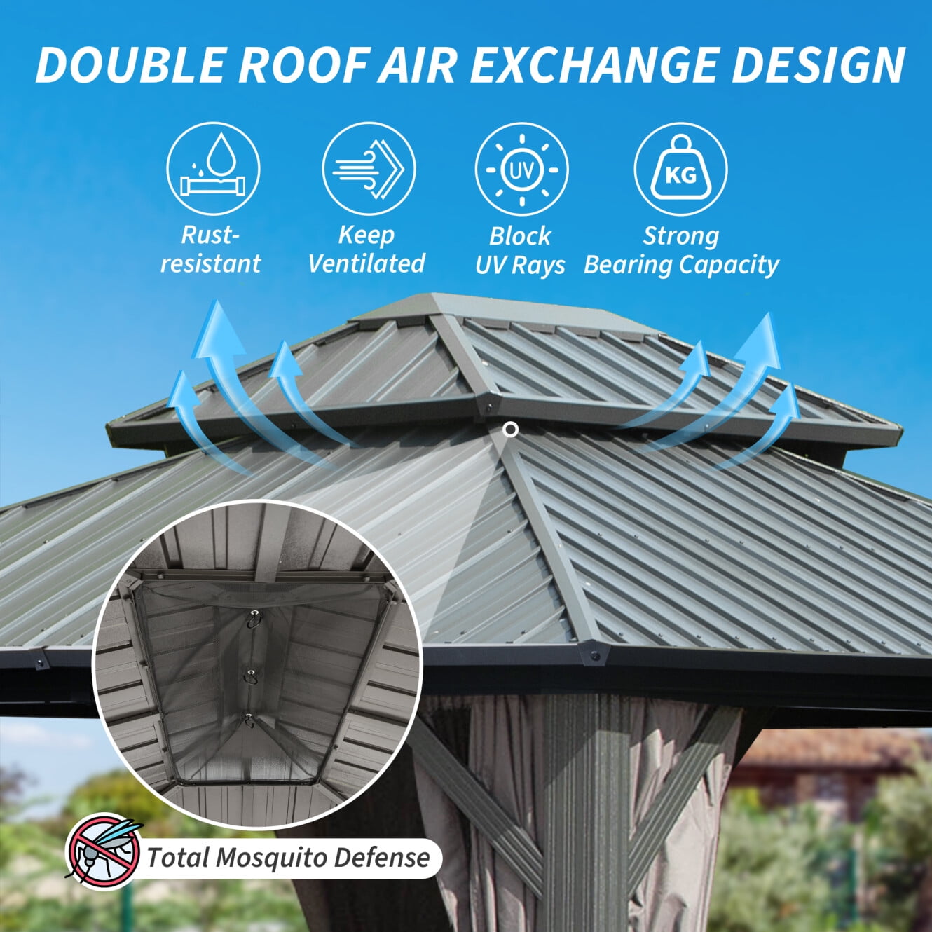 8'x10' Hardtop Gazebo,Aluminum Metal Outdoor Gazebo with Galvanized Steel Double Roof,Breathable Netting and Curtains,for Party,Dining,Wedding,Patio,Garden,Grey