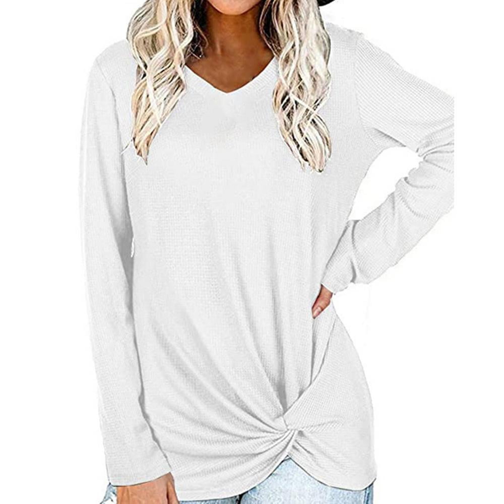 US Women's Twist Knot Pullover T-Shirt Tee Tops Solid Long Sleeves Blouse S-XL