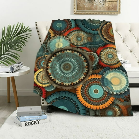 JEUXUS Bohemian Blanket, Colorful Vintage Floral Mandala Decor Blankets Soft Warm Throw for Women Girls Birthday, Home Living Room Decoration