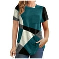 thumbnail image 2 of Soki Hauts pour Femmes Manches Courtes Col Rond Été Ample Imprimé Géométrique Blouse Chemise Tees, 2 of 6