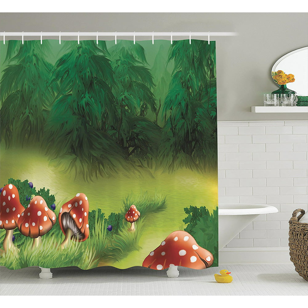 Mushroom Decor Shower Curtain Set By , Fly Agarics Magical Wonderland ...