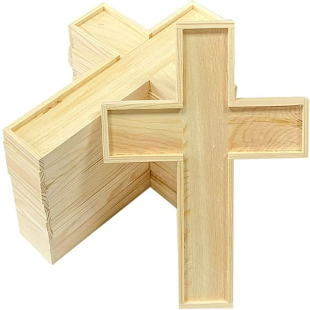 POINTERTECK 12 Pack Unfinished Wood Crosses Natural Solid Wooden DIY jewelry Cross for Crafts (5 x 3.8 x 0.47Inches)