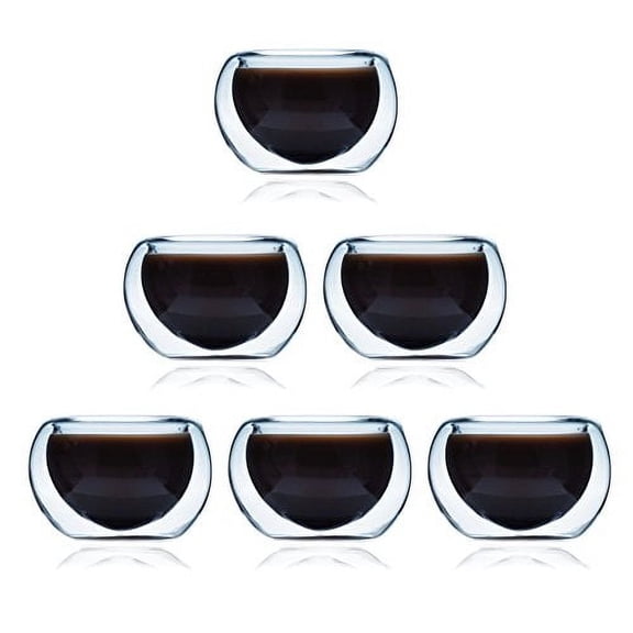 Double Wall Glass Espresso Tea Cups Extra Thick Glasses Set of 6 (2 oz.fl)