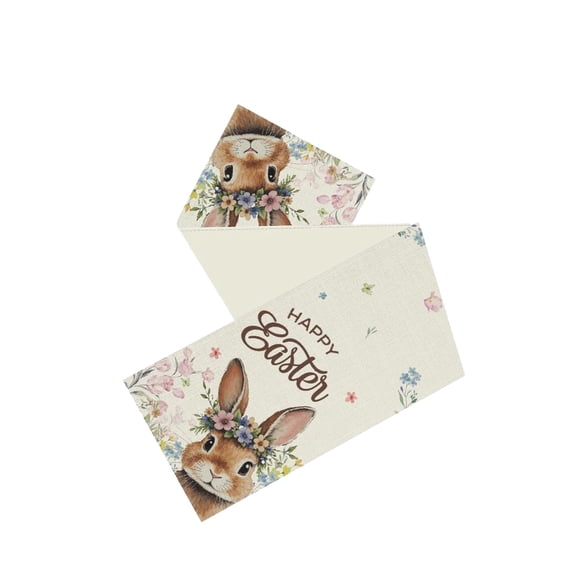 Happy Easter Runner Boho Floral Bunny Rabbit Butterflies Blue Easter for Family Kitchen Farmhouse Holiday Indoor Outdoor 13x108 Inches
