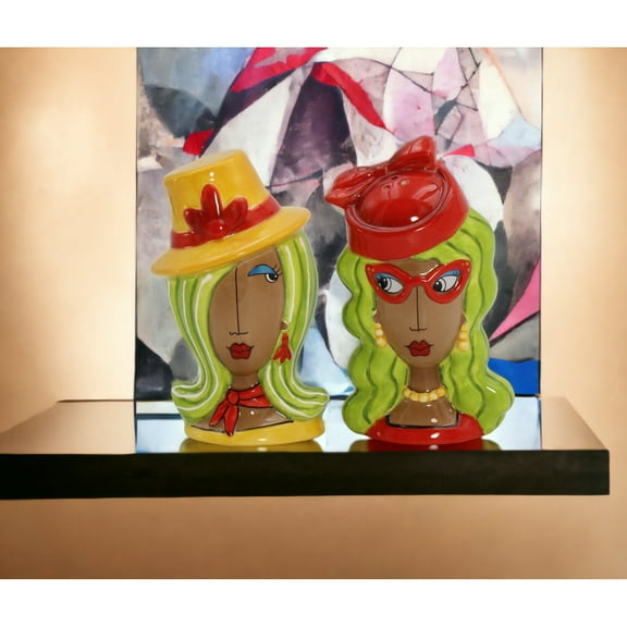 Ceramic African American Ladies Salt and Pepper Shakers Yellow Red