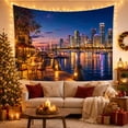 thumbnail image 3 of Vibrant City Night Skyline on Calm Harbor Water, Romantic Digital Art for City Lovers, Wall Art Decor, Housewarming Gift Tapestry Wall Hanging for Living Room and Dorm, 3 of 5