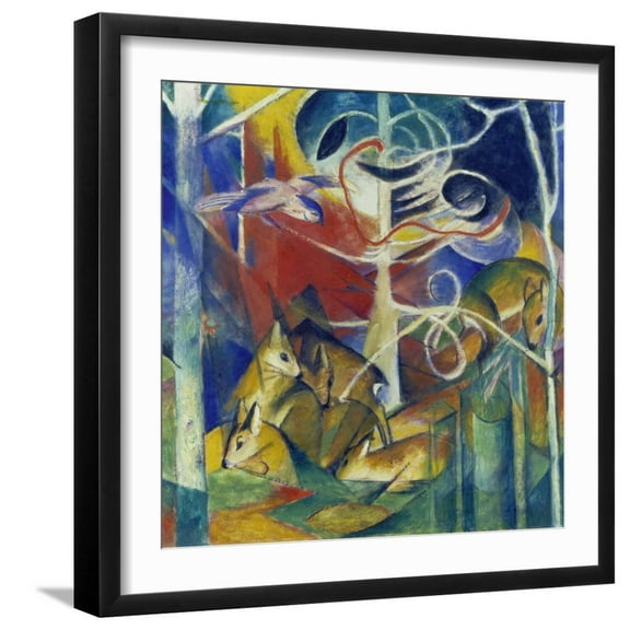 Art.com Deer in the Forest I, 1913 Giclee Print by Franz Marc, Black Frame Wall Art, 21" x 21"
