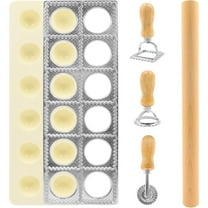 Cutter Mold Pasta Dumpling Gnocchi Press Maker Handmade 5 PCS Ravioli Making Tool Kit Pasta Attachment Cutter Wheel Ravioli Stamp w/Wood Rolling Pin