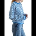 thumbnail image 3 of Suéter Tipo Cárdigan Informal de Cuello Redondo para Mujer, con Frente Abierto, Mangas Largas Onduladas, Tejido Corto Azul L, 3 of 8