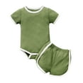 thumbnail image 2 of Yutk Newborn infant Boys Girls Short Sleeve Romper Bodysuit with Shorts Outfits Green, 2 of 8