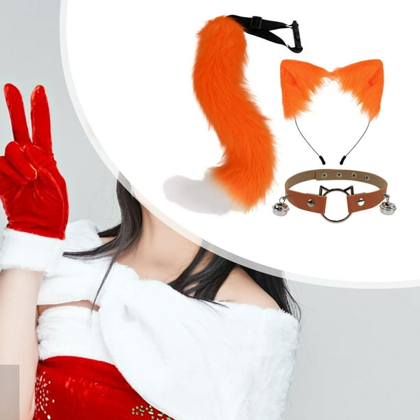 Conjunto de orejas y cola de gato Salvador diadema para baile de máscaras Naranja