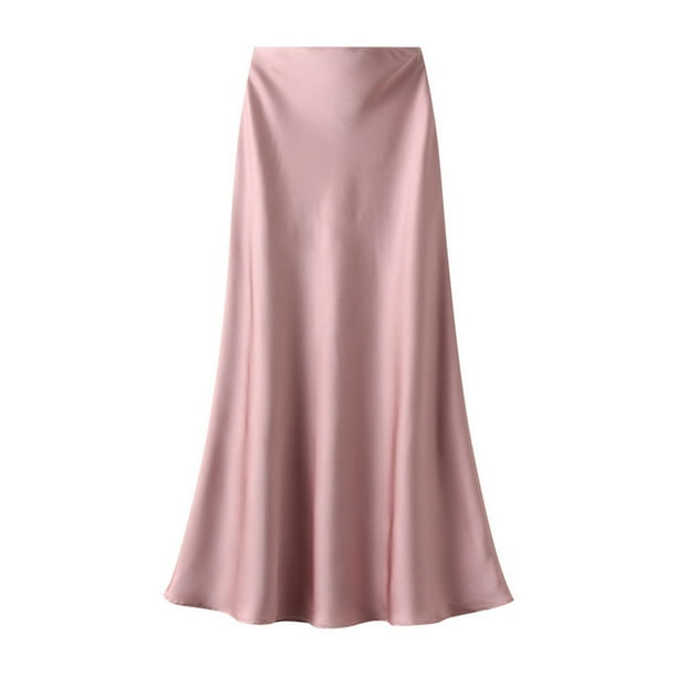 Falda de satén de cintura alta para mujer - Vestido elegante con cremallera y corte en A - Poliéster - M-XL