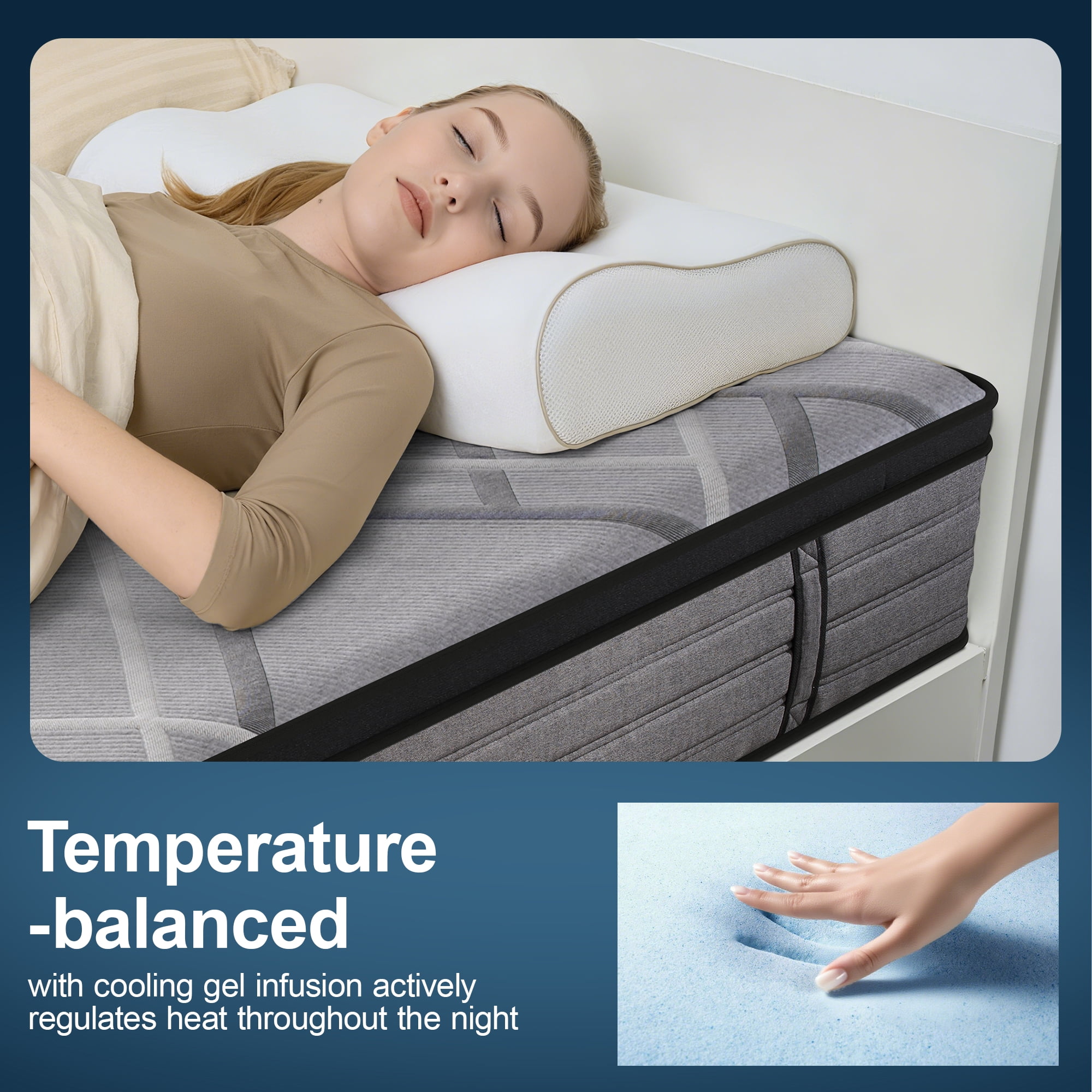 Surlunkeys 14 inch King Size Mattress Cooling Gel Memory Foam Mattress in a Box ,Hybrid Pocket Spring Coils, Medium Firm