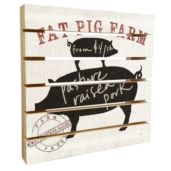 Farm Linen Pig Black Wood Pallet Art
