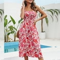 thumbnail image 5 of USSUMA Summer Dresses for Women 2022 Spaghetti Strap Boho Floral Dress Wedding Guest Knee Length Smocked Aline Flowy Sun Dresses Casual Sleeveless Midi Square Neck Beach Party Sundresses, 5 of 7