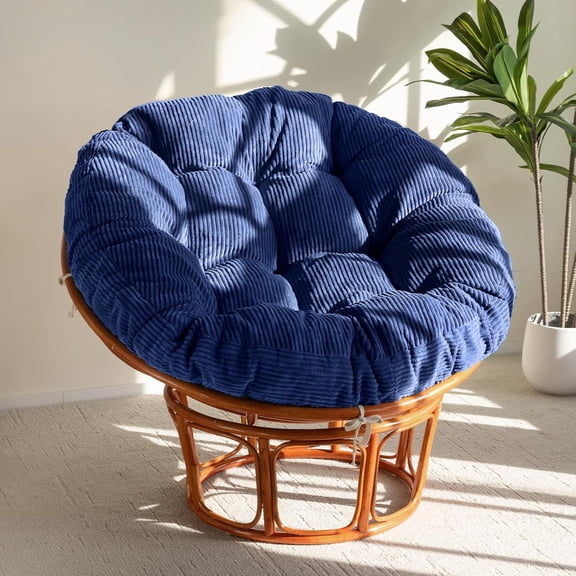 Papasan Chair Cushion with Corduroy Cover (Without Chair), 48 x 48 Inch Supportive Cushion, Overstuffed Chair Cushion,Dark Blue