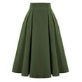 thumbnail image 2 of Wutalume Women's Casual High Waist Pleated Skirt - Vintage Button A-Line Midi Skirts for Women Daily Office and Street Wear,Army Green L, 2 of 6