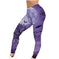 thumbnail image 5 of YOIAVAIOY Women's Halloween Patterned Tights Colorful Casual Holiday Tights Pumpkin Bats Skull Yoga Workout Pants Purple XXL, 5 of 7