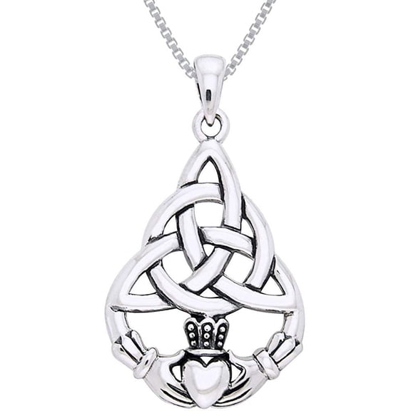 Jewelry Trends Sterling Silver Celtic Triquetra Knot Claddagh Pendant with 18" Chain Necklace