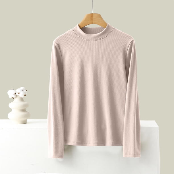 Ropa interior térmica para mujer, camiseta interior de cuello redondo de color liso, ropa interior térmica de terciopelo, pijama de poliéster para mujer