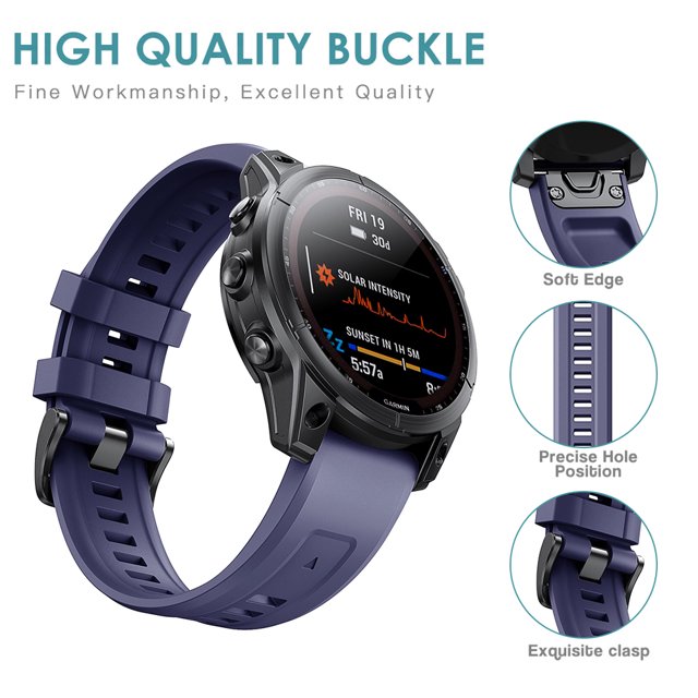 Kuymtek Correa de silicona de 26 mm para reloj Garmin Fenix 7X/6X/5X/5X Plus/3 (azul oscuro)