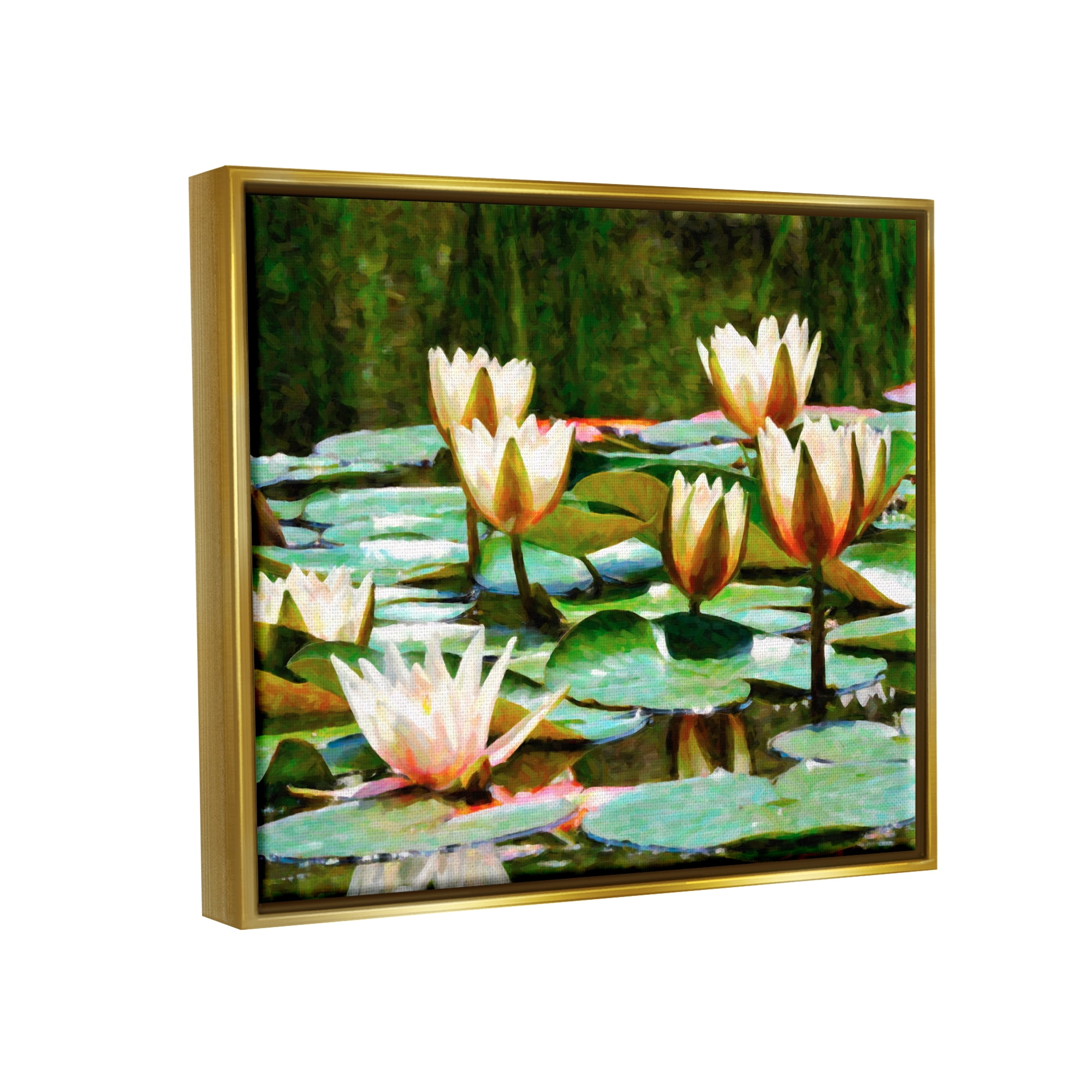 Stupell Industries Pond Lilies Blooming Botanical & Floral Painting Gold Floater Framed Art Print Wall Art, 31 x 25