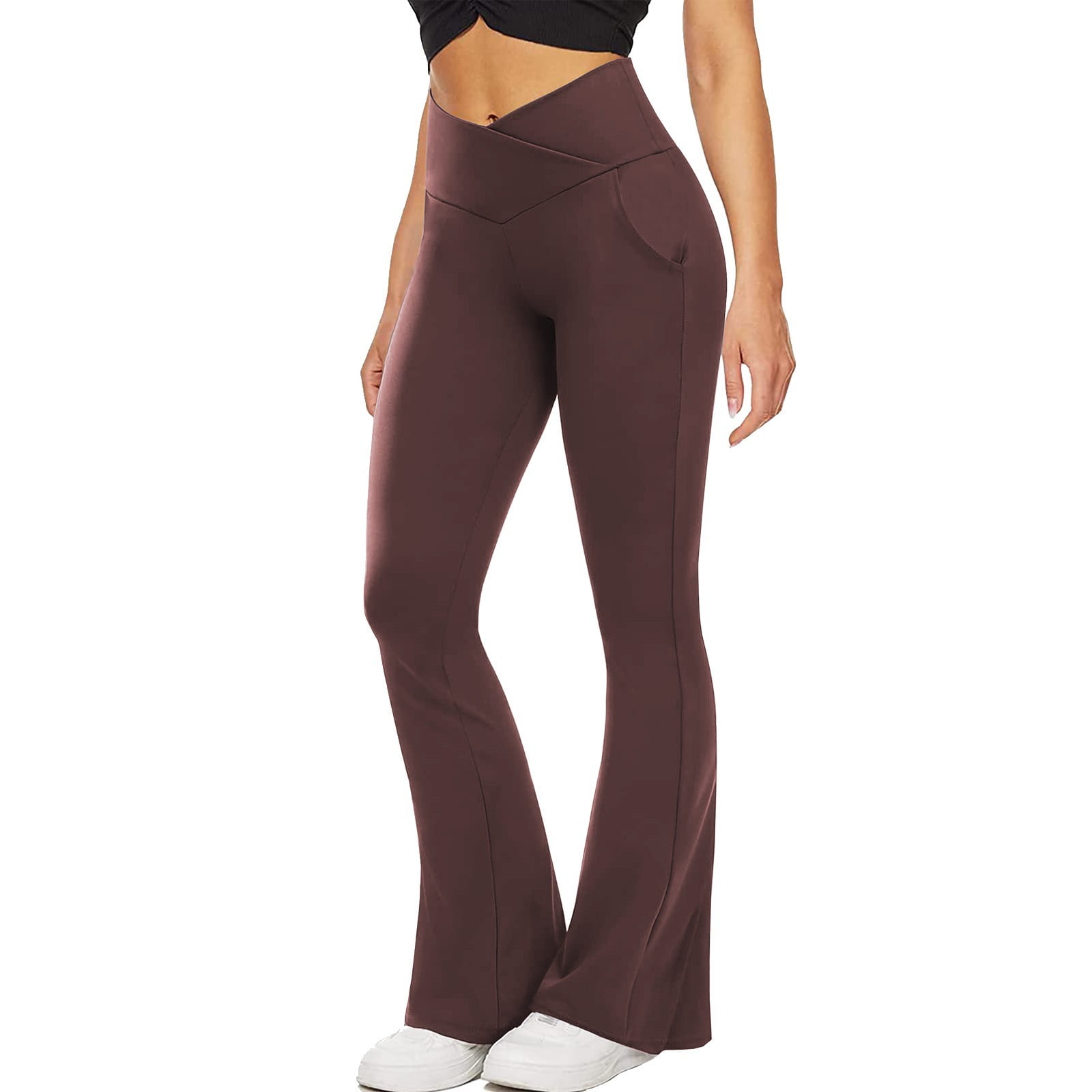  Women's Bootcut Yoga Pants High Waisted Crossover Flare  Leggings, Straight Leg Cross Waist Workout Yoga Flare Pants Brown :  Clothing, Shoes & Jewelry