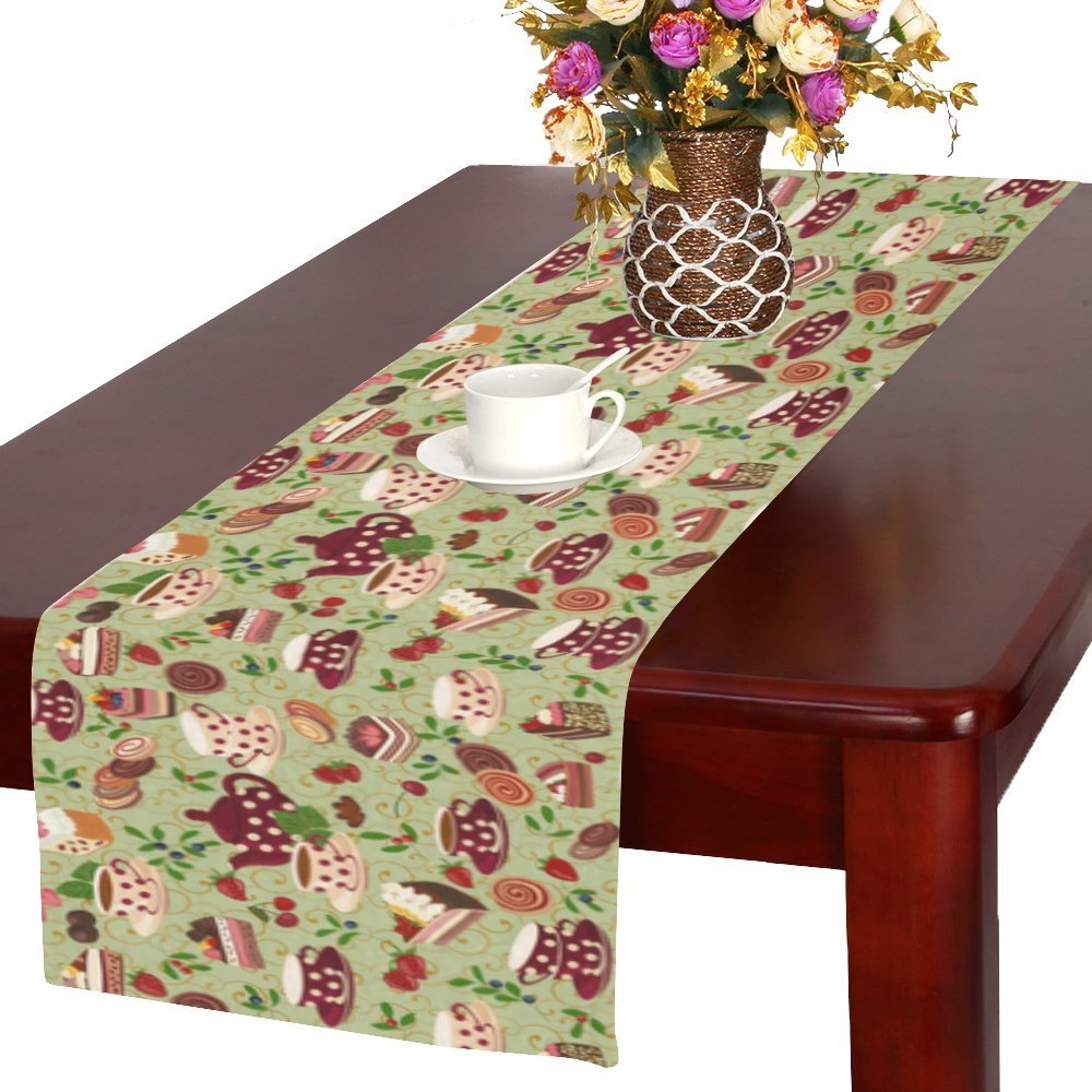 MYPOP Teapots Cups Cakes Table Runner Placemat 16x72 inches, Sweets