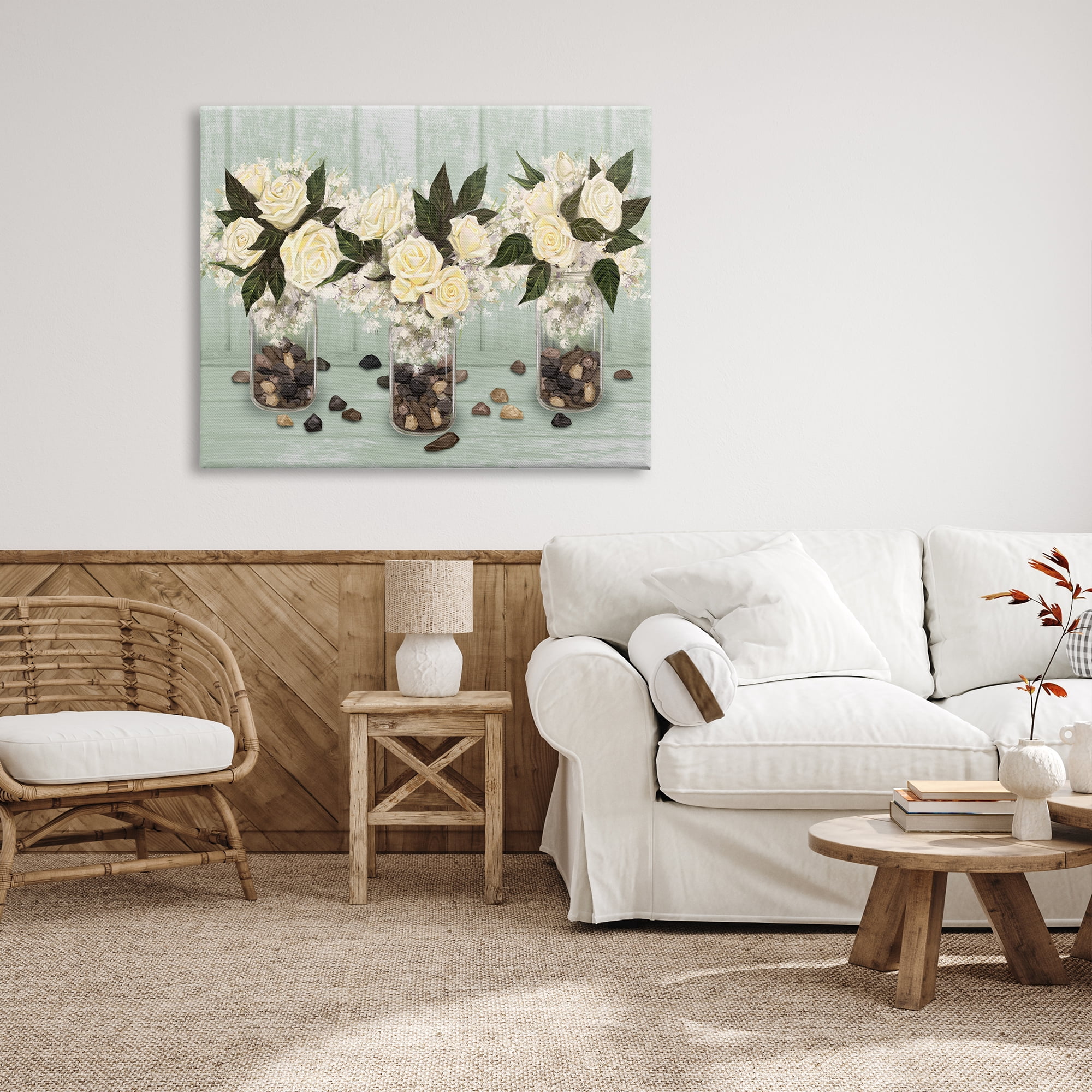 Stupell Industries Three Rose Bouquets Scattered Rocks Flower Arrangement Graphic Art Gallery Wrapped Canvas Print Wall Art, Design by Ziwei Li