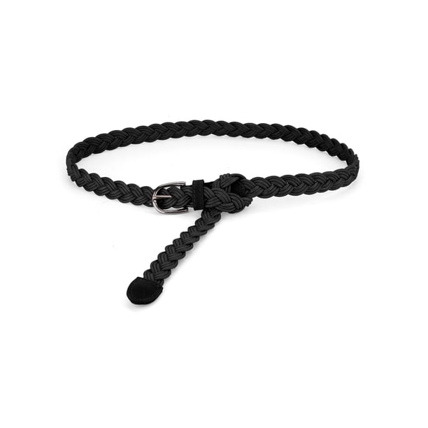 Cinturones de cuero sintético trenzados delgados ajustables para mujeres INSPIRE CHIC, negro, para cintura de 24-35.8"