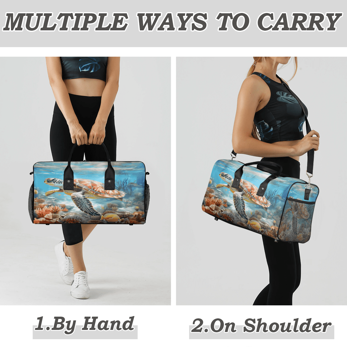 Herdesigns Ocean Sea Turtle Gym Duffle Bag for Men Women, Travel Sports Bag Waterproof Lightweight Weekend Carry On Tote
