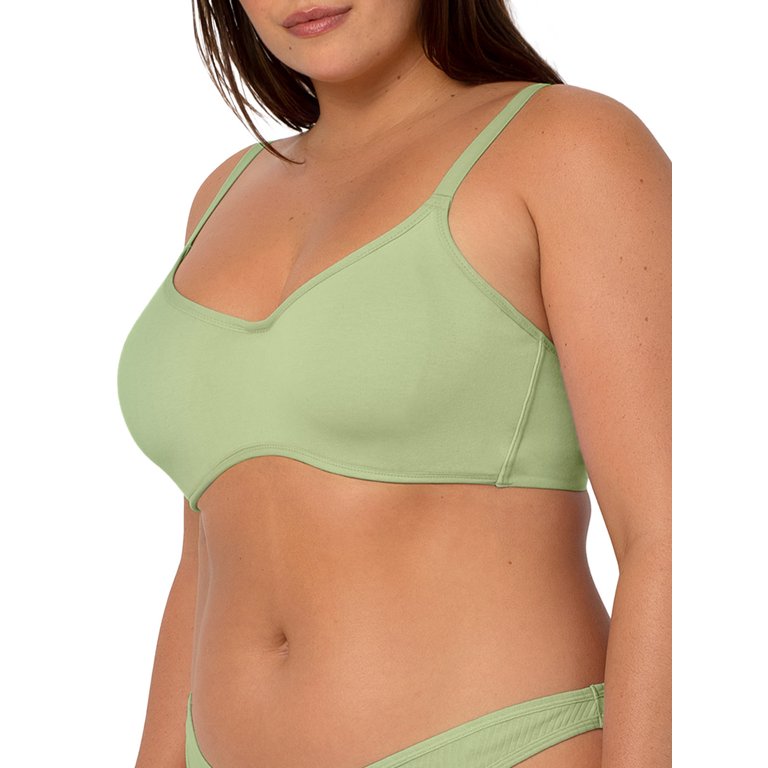 Smart & Sexy Women's Comfort Cotton Scoop Neck Unlined Underwire Bra Glass  Green 34B