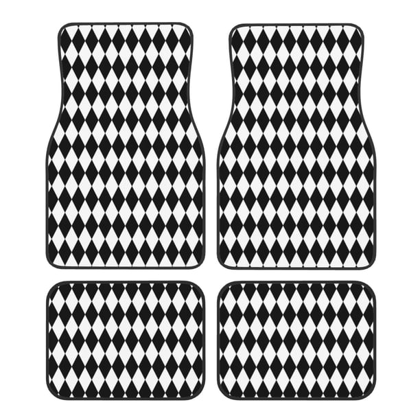 Fotbe Black And White Diamonds Juego de 4 Tapetes para Auto con Estampado – Alfombrillas de Goma Reforzada, Diseño Antideslizante, Protección para Todo el Año – Vehículos, Autos, Camionetas y SUVs